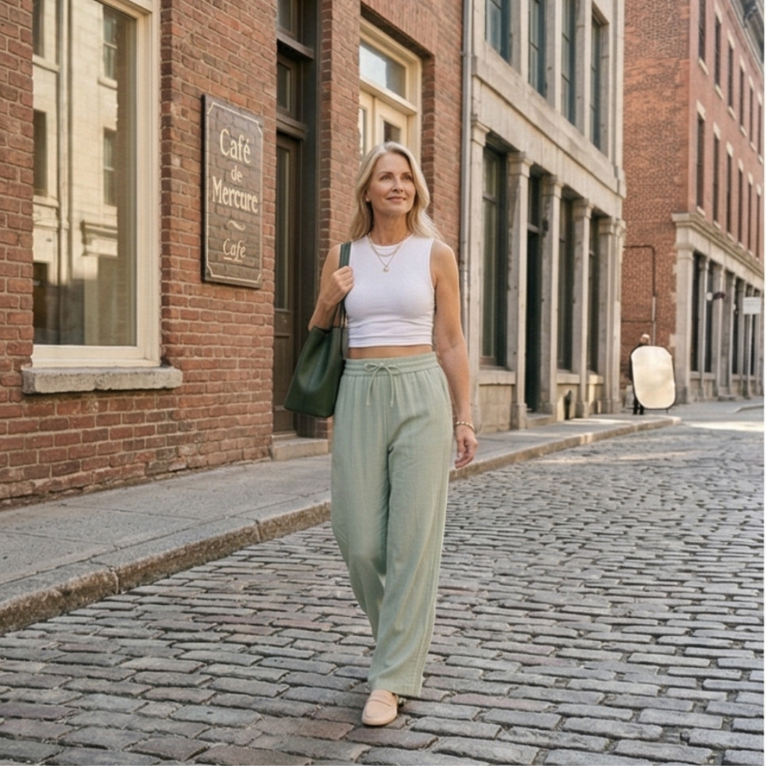 The Elodie Linen Wide-Leg Trouser in Sage Green