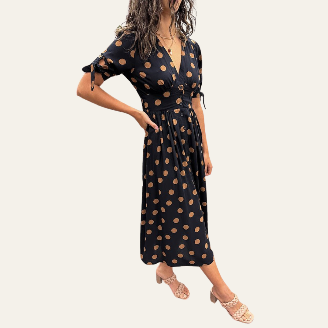 The Jessy | Elegant Polka Dot V-Neck Dress