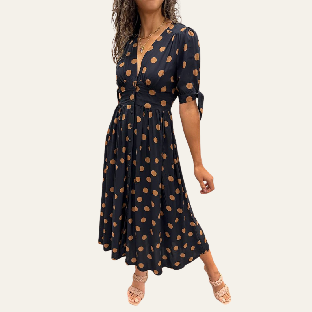 The Jessy | Elegant Polka Dot V-Neck Dress