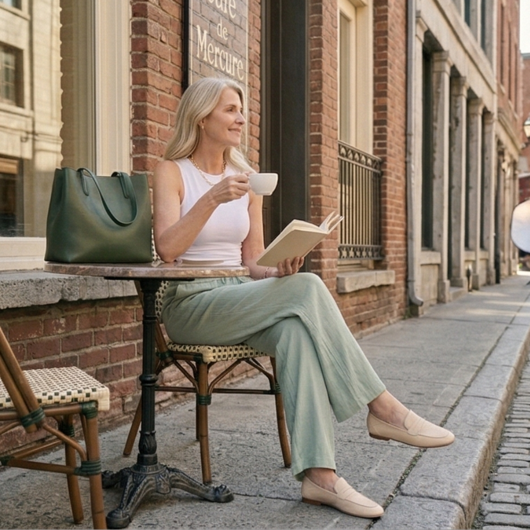 The Elodie Linen Wide-Leg Trouser in Sage Green