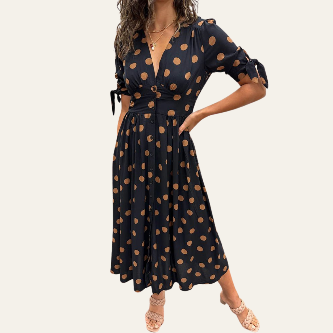 The Jessy | Elegant Polka Dot V-Neck Dress