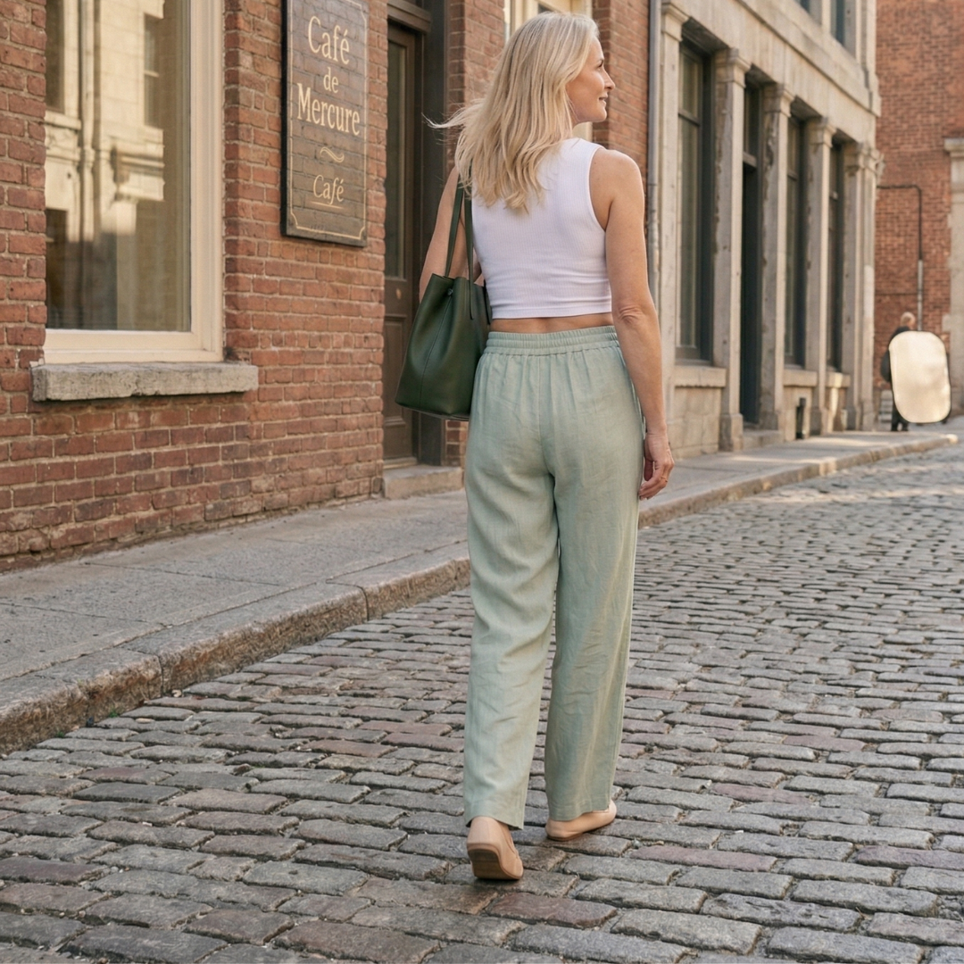 The Elodie Linen Wide-Leg Trouser in Sage Green