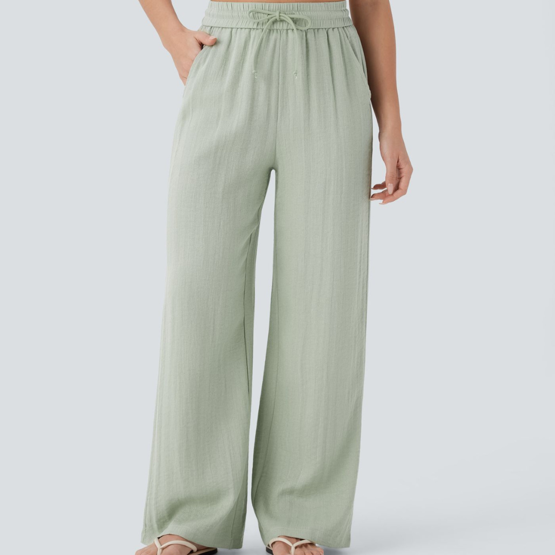The Elodie Linen Wide-Leg Trouser in Sage Green