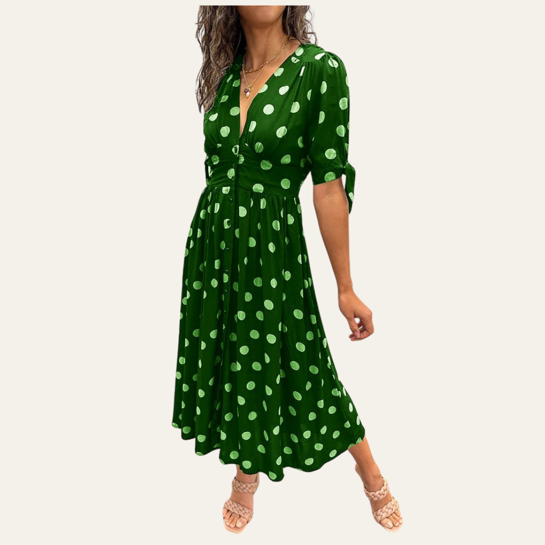 The Jessy | Elegant Polka Dot V-Neck Dress