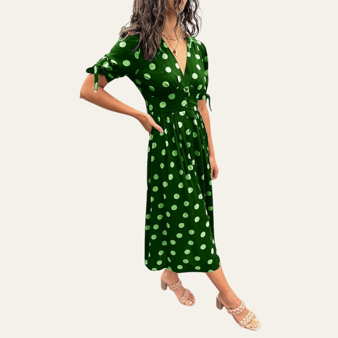 The Jessy | Elegant Polka Dot V-Neck Dress
