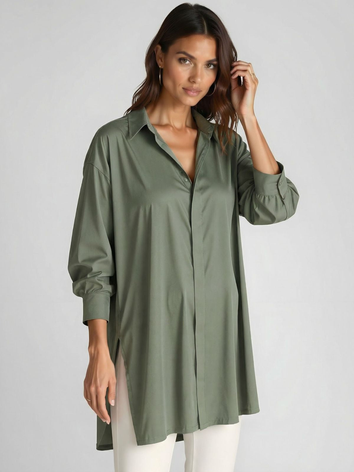 Oversized Lapel Button Shirt Dress