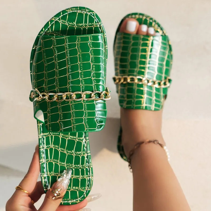 Tamara – Textured Gold-Chain Sandals