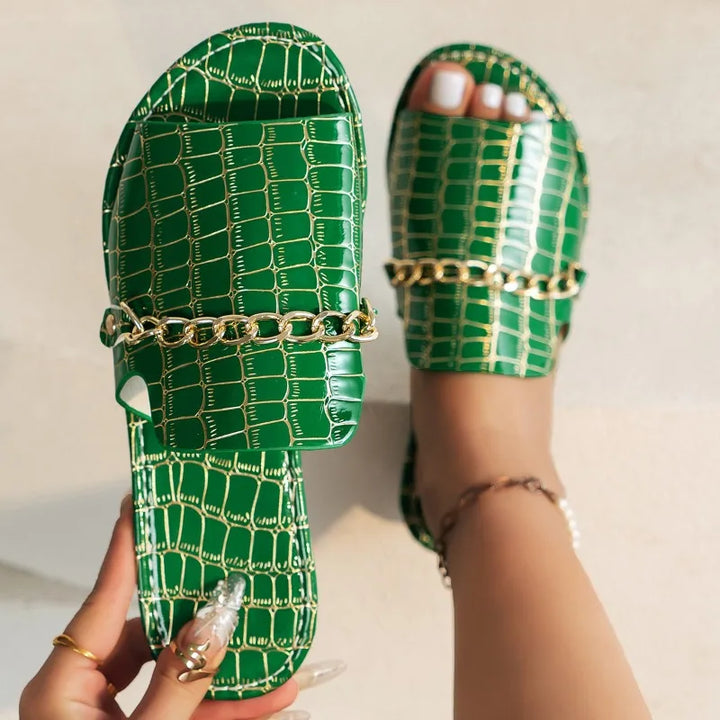 Tamara – Textured Gold-Chain Sandals