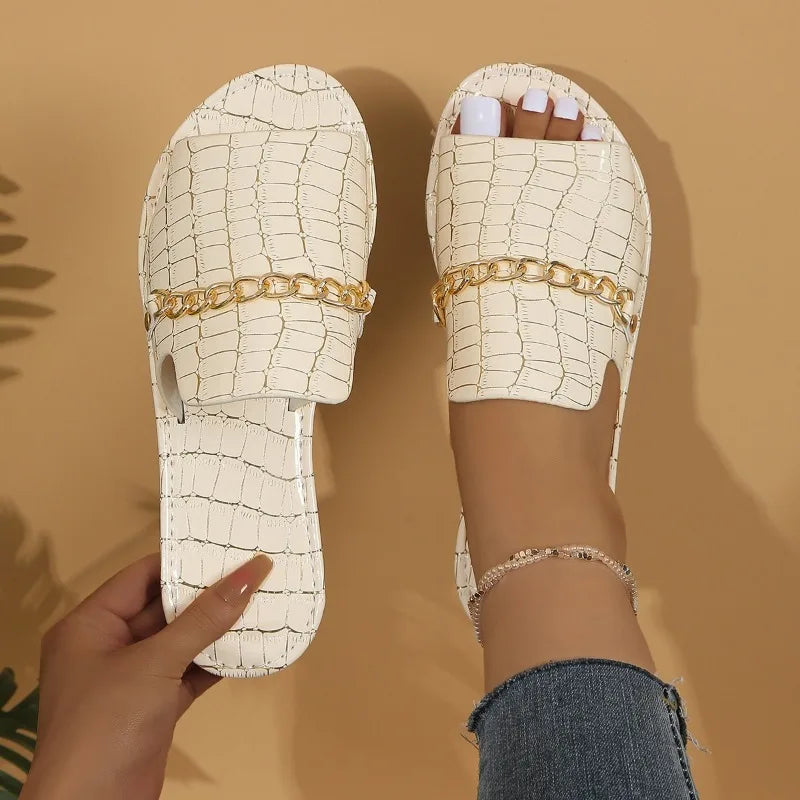 Tamara – Textured Gold-Chain Sandals