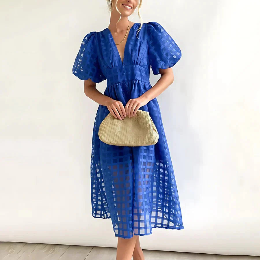 CHELSEA | CLASSIC PUFF SLEEVED MIDI DRESS