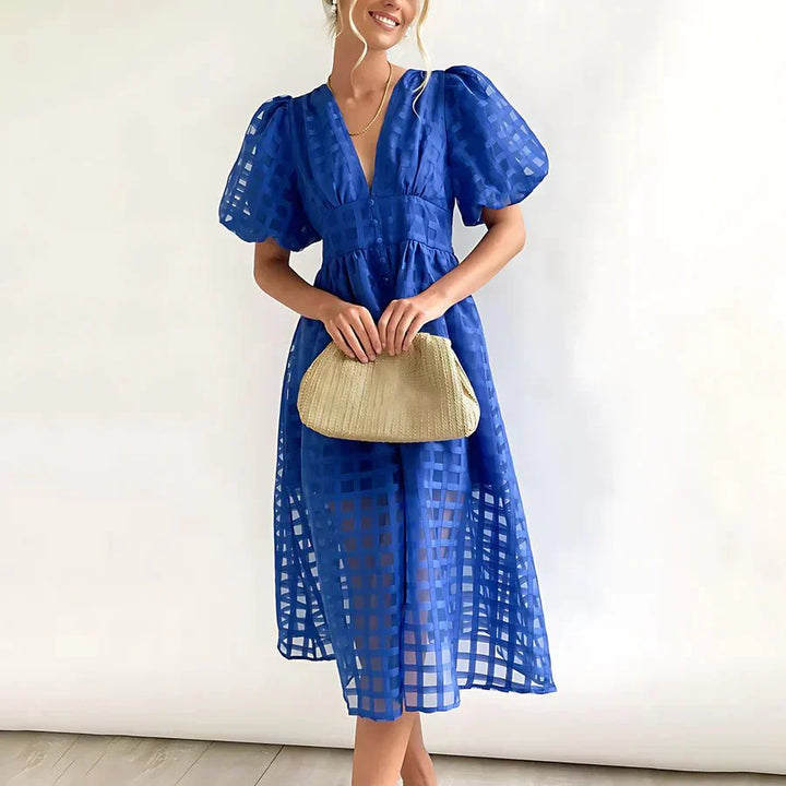 CHELSEA | CLASSIC PUFF SLEEVED MIDI DRESS