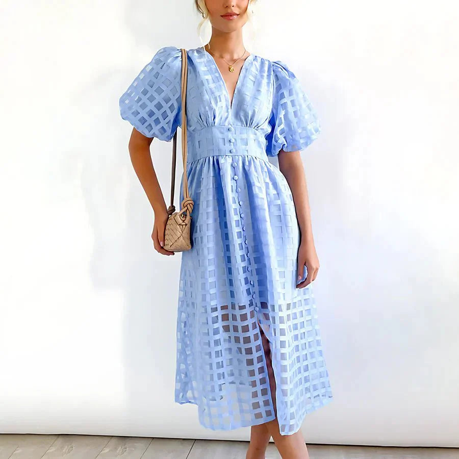 CHELSEA | CLASSIC PUFF SLEEVED MIDI DRESS