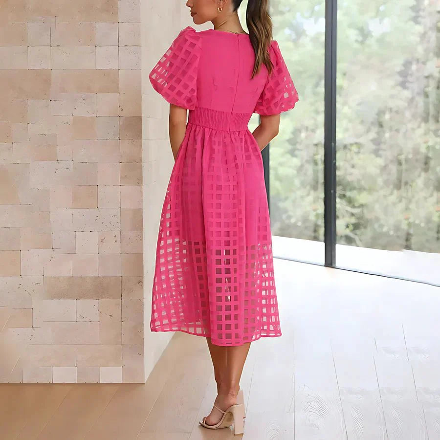 CHELSEA | CLASSIC PUFF SLEEVED MIDI DRESS