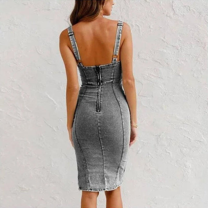CORALINE | ELEGANT DENIM PRINT DRESS