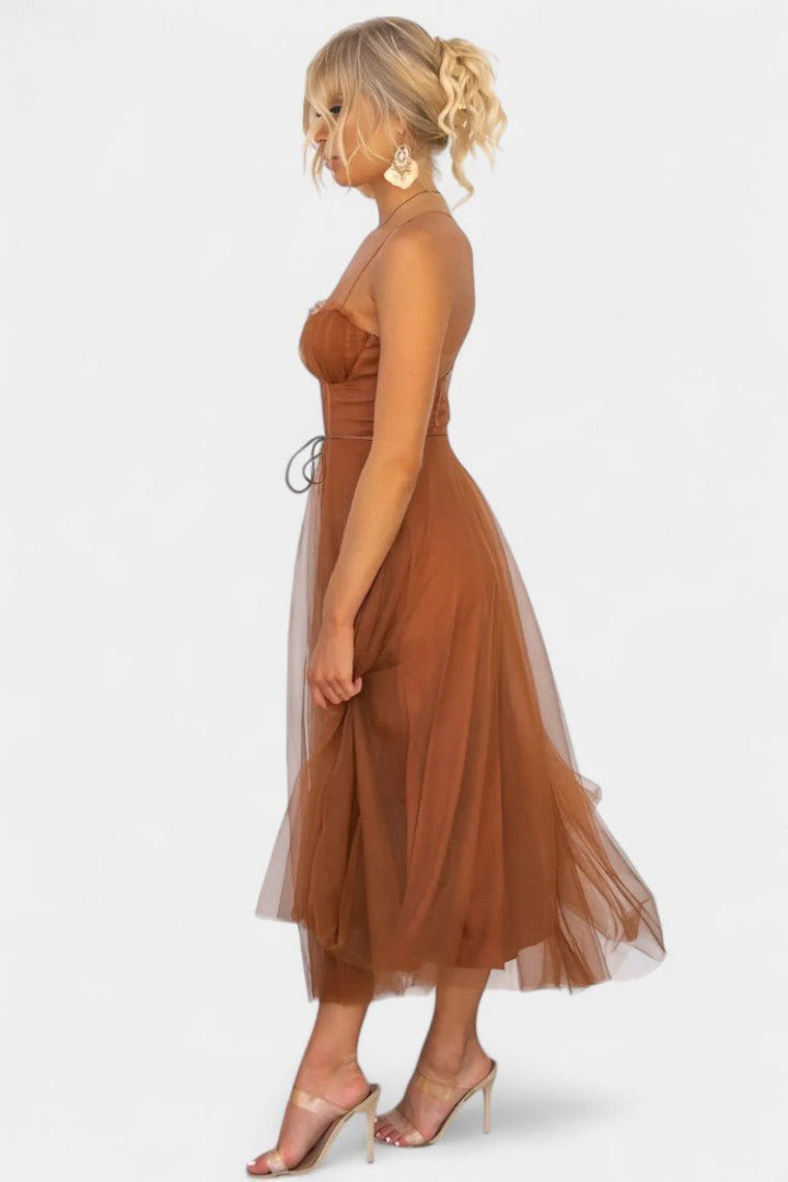 Eileen | Corset Tulle Midi Dress
