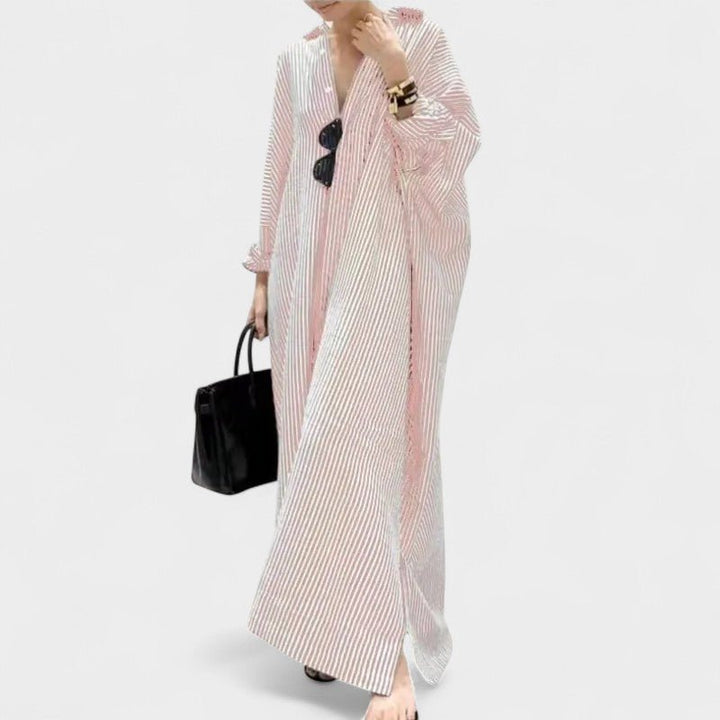 Elise | Striped Lapel Maxi Dress