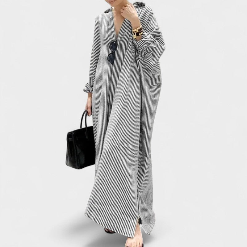 Elise | Striped Lapel Maxi Dress