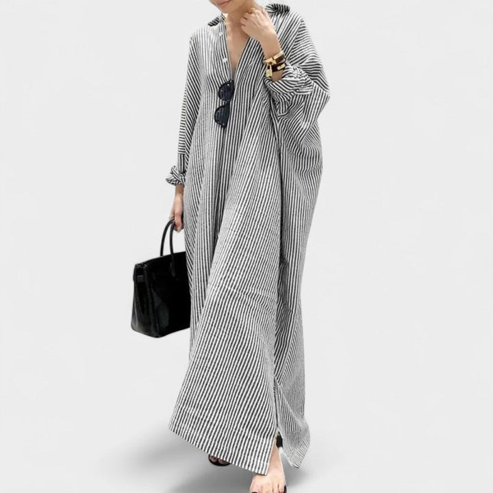 Elise | Striped Lapel Maxi Dress