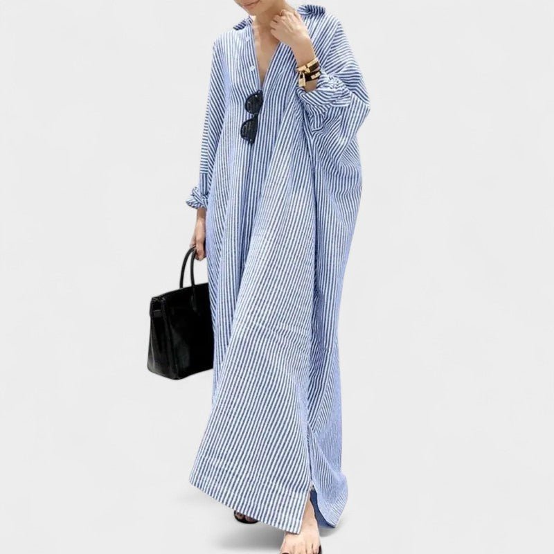 Elise | Striped Lapel Maxi Dress