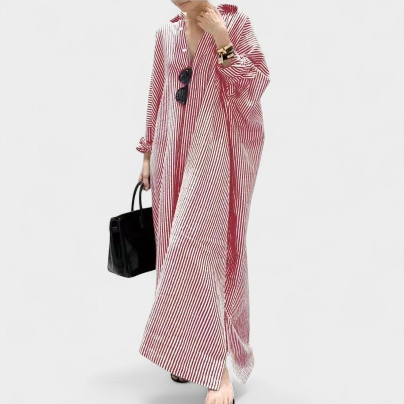 Elise | Striped Lapel Maxi Dress