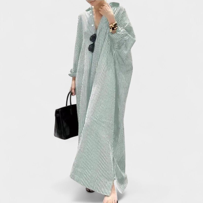 Elise | Striped Lapel Maxi Dress