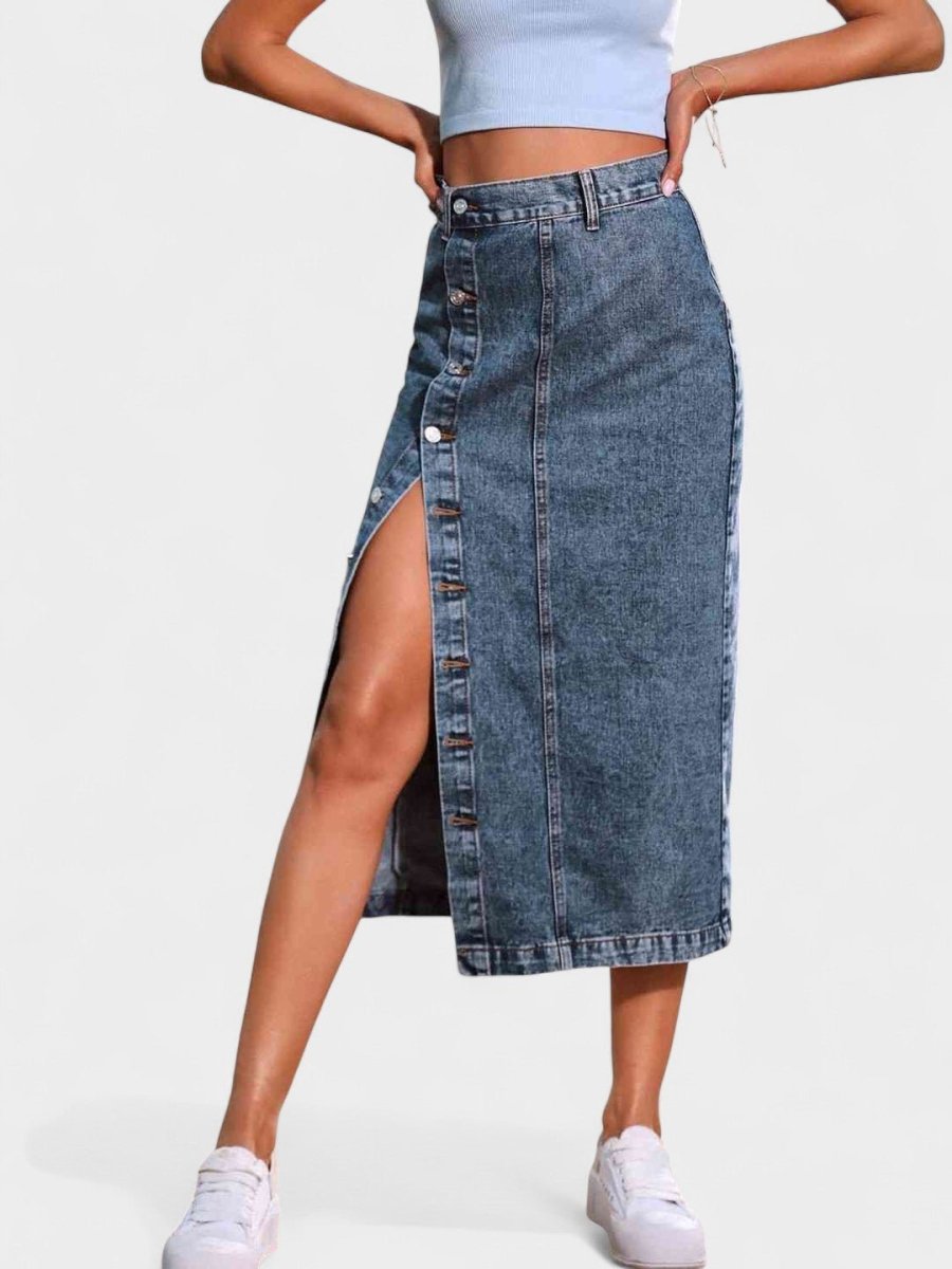Elodie | Button-Front Cotton Blend Skirt