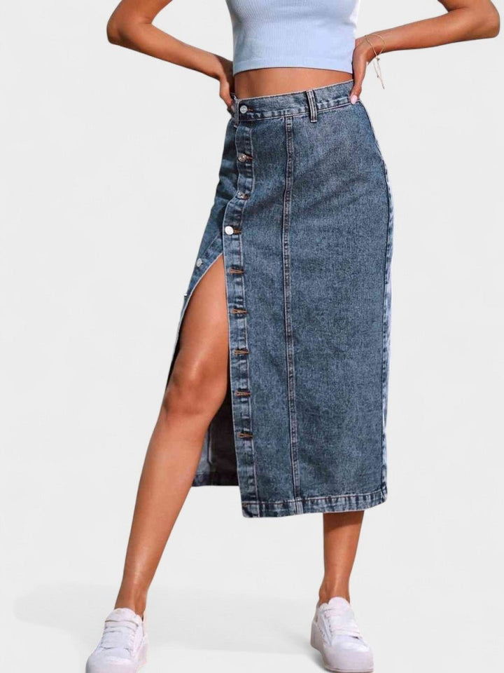 Elodie | Button-Front Cotton Blend Skirt
