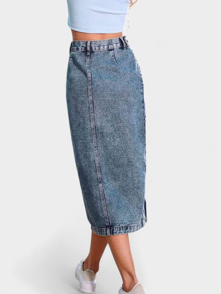 Elodie | Button-Front Cotton Blend Skirt