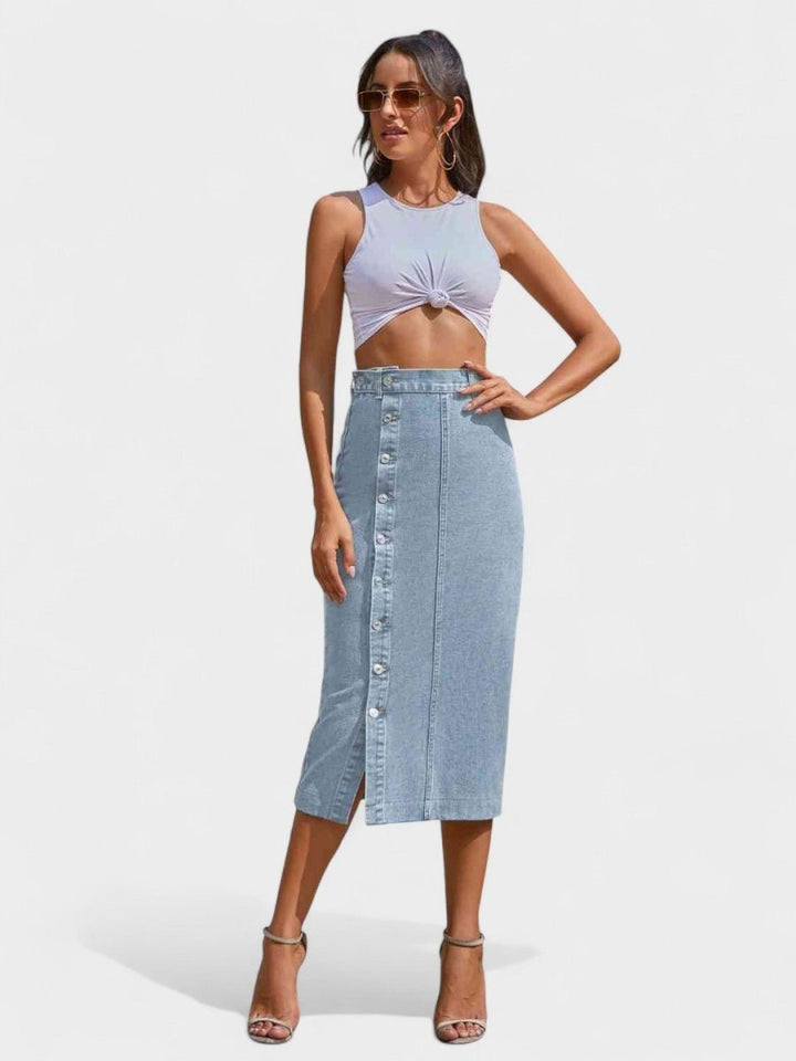 Elodie | Button-Front Cotton Blend Skirt