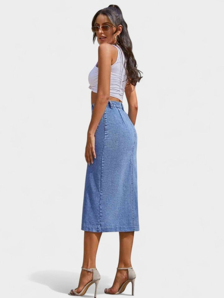 Elodie | Button-Front Cotton Blend Skirt