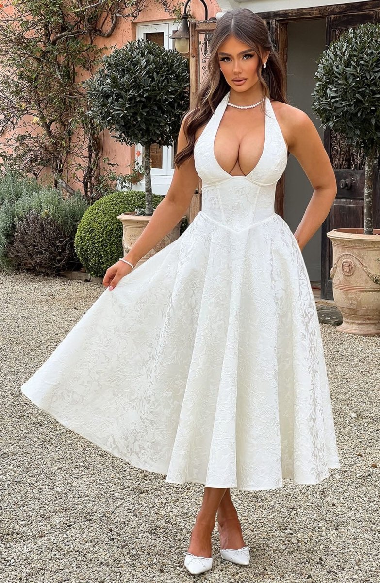 Esmeralda | Halter Sleeveless Midi Dress