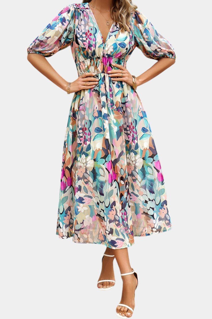 Georgina | V-Neck Floral Midi Dress