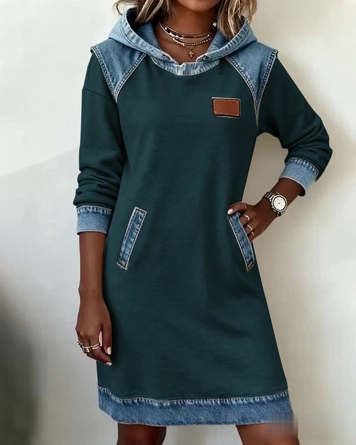 Hooded Dress with Denim Inserts