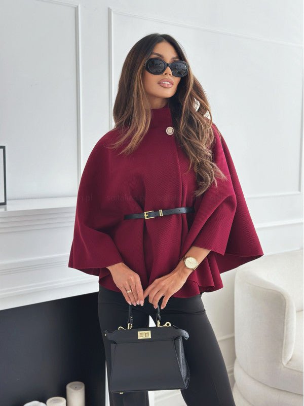 Maëva™ | Belted cape coat with high collar – fluid and assertive silhouette