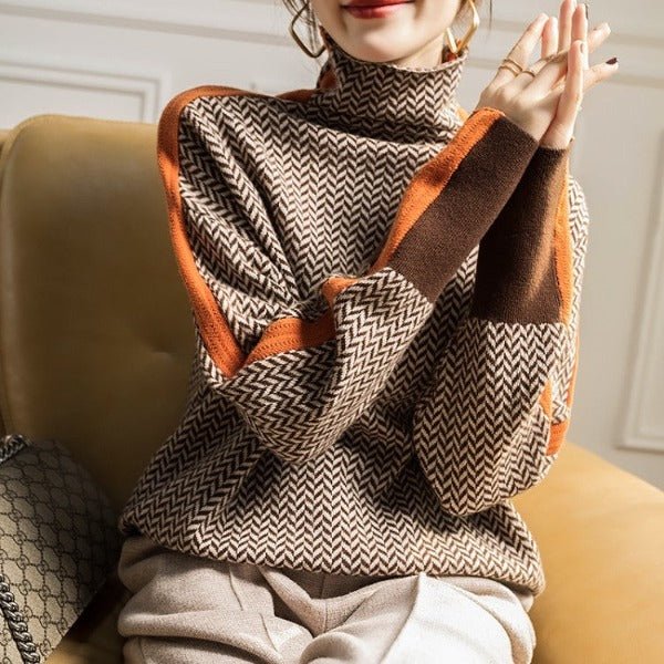 Malou | High Neck Sweater with Striking Contrast Stripes