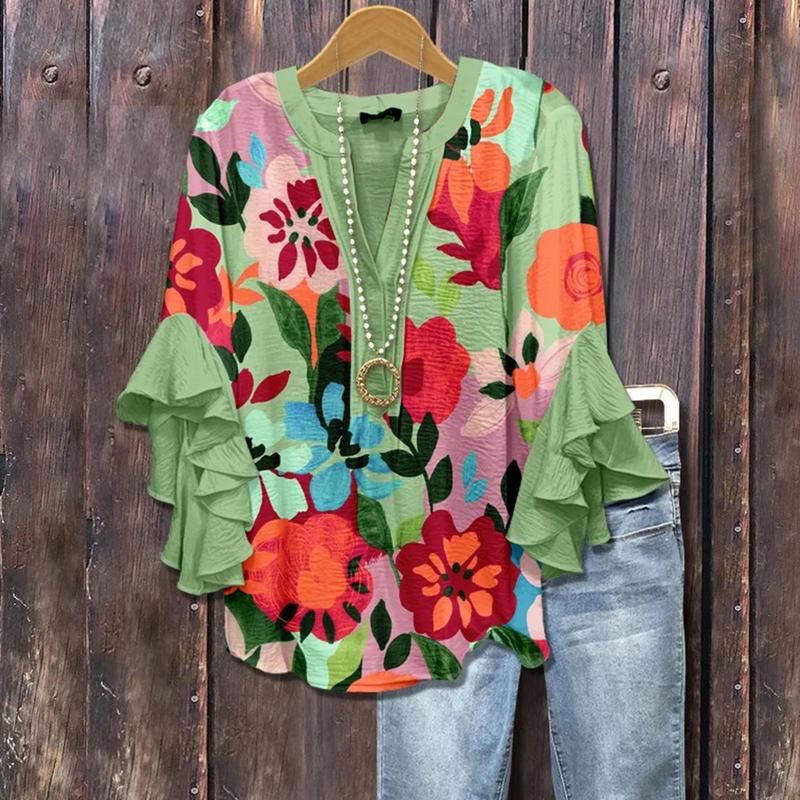 REGINE | TIMELESS FLORAL RUFFLED SLEEVE BLOUSE