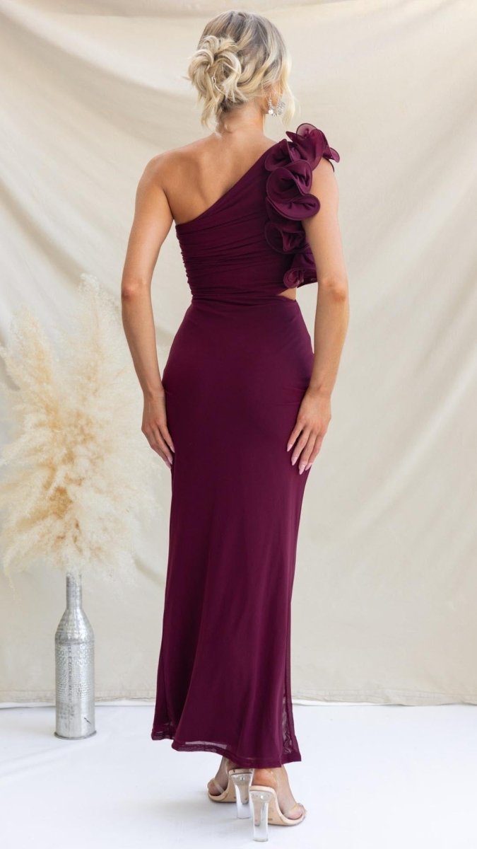Serina | One-Shoulder Ruffle Mesh Maxi Dress
