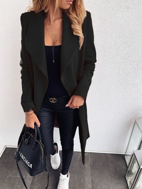 Solène™ | Fluid coat with draped collar — minimalist chic