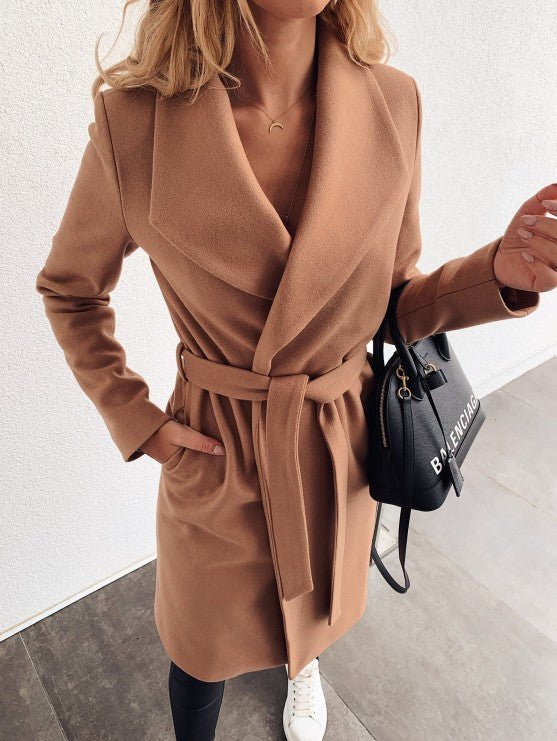 Solène™ | Fluid coat with draped collar — minimalist chic