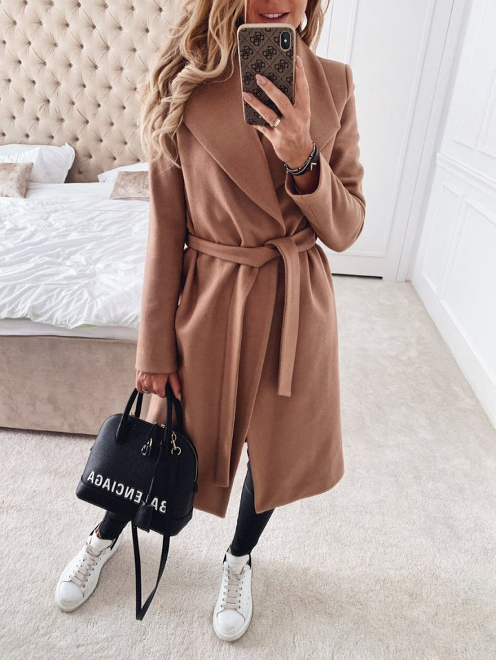 Solène™ | Fluid coat with draped collar — minimalist chic