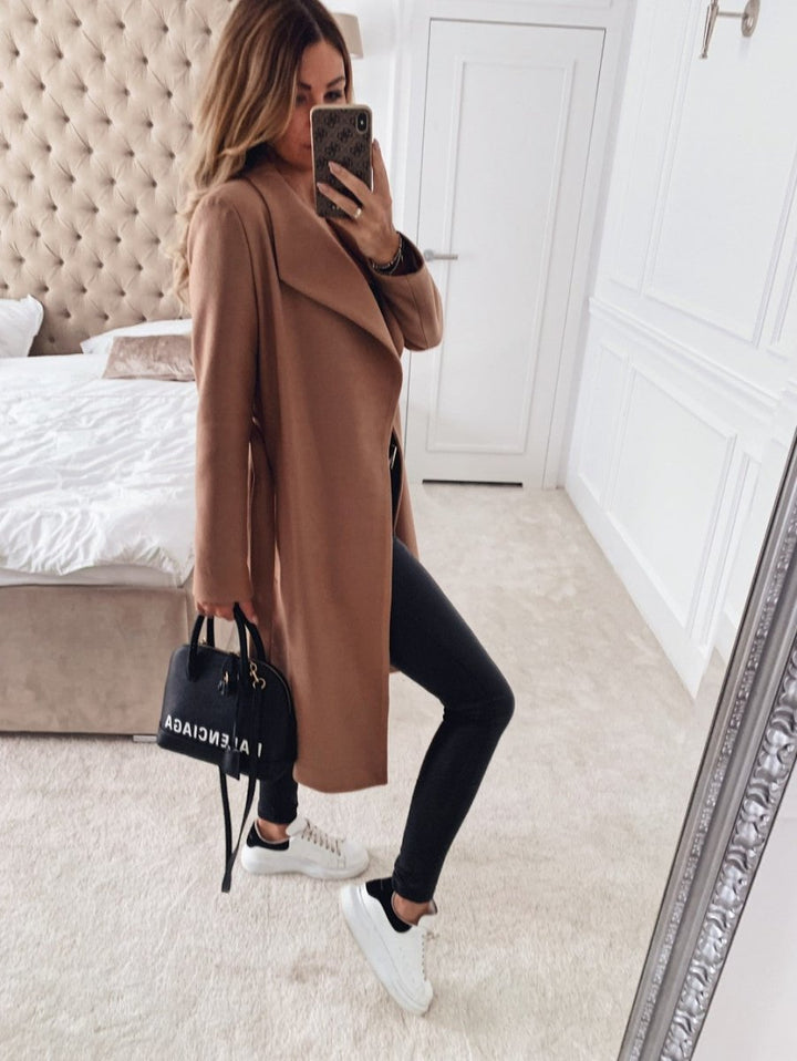 Solène™ | Fluid coat with draped collar — minimalist chic